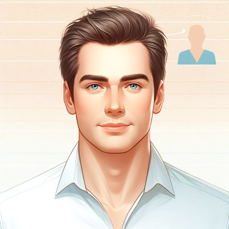 Confident man with improving hair growth, representing successful male hair loss treatment.